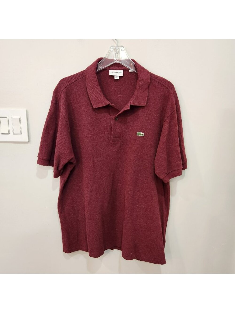 Lacoste Polo Shirt Mens XL Maroon Red Cotton Collar Shirt France Crocodile Logo